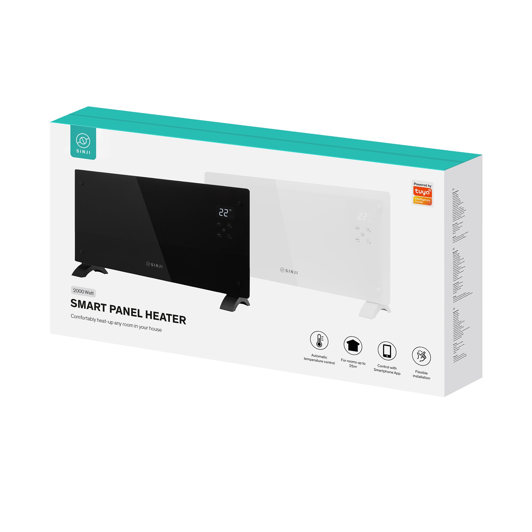 Sinji Smart Glass Panel Heater 1500w Black