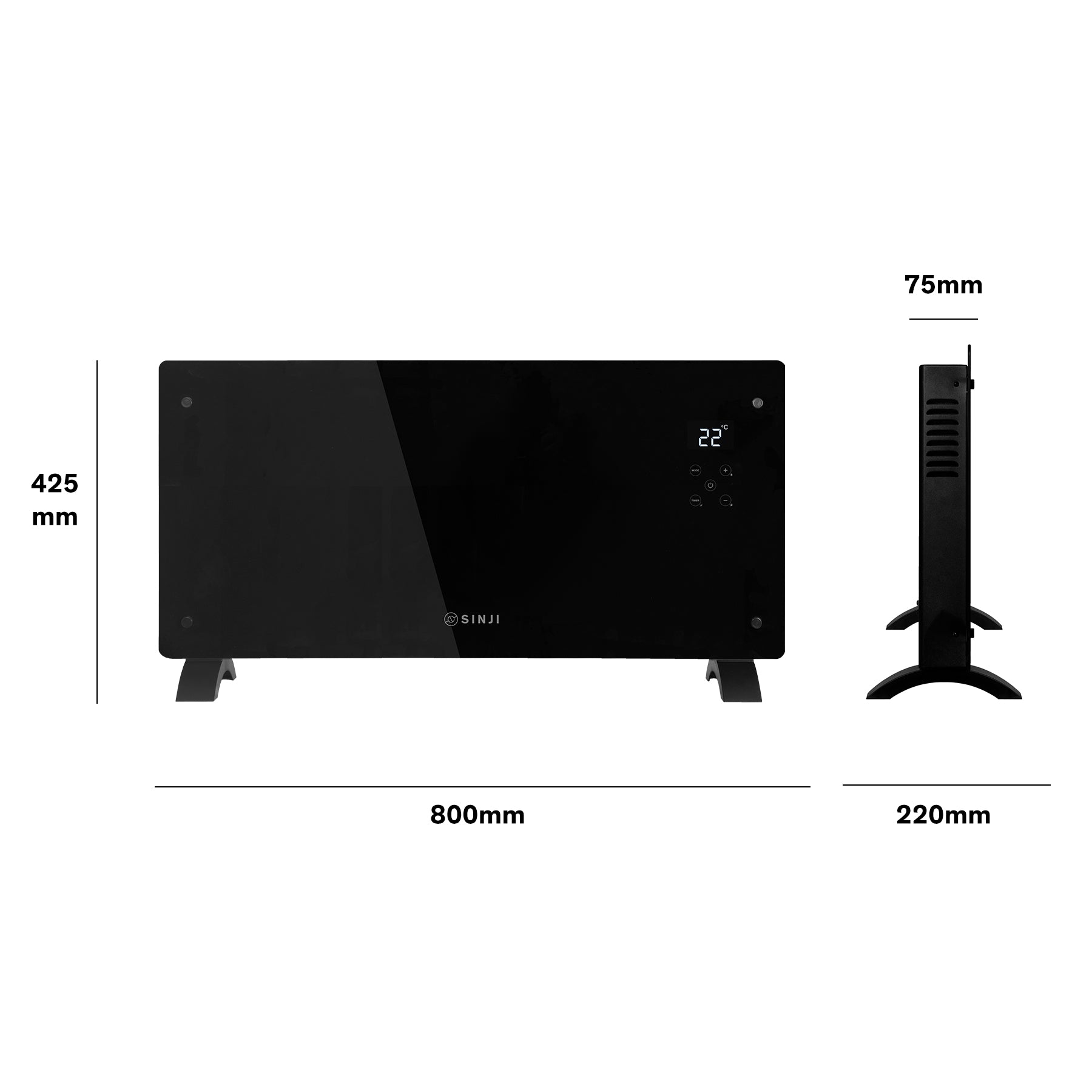 Sinji Smart Glass Panel Heater 1500w Black